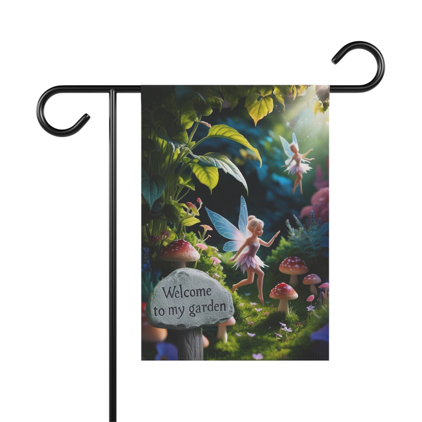 Whimsical Garden Banner, Fairy Welcome Flag, Outdoor Decor for Gardening Enthusiasts, Magical Home & Garden Decoration, Perfect for Spring.