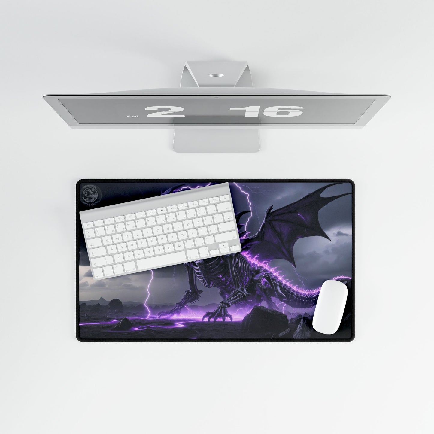 Desk Mat - Neon Purple Lighting Dragon Print