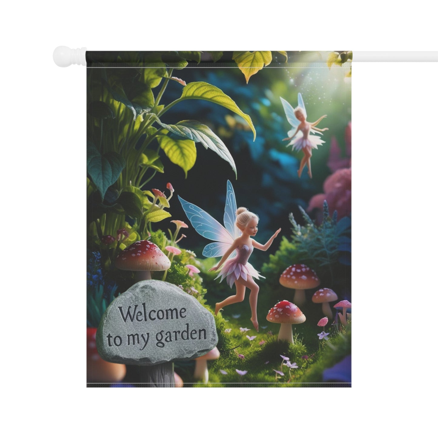 Whimsical Garden Banner, Fairy Welcome Flag, Outdoor Decor for Gardening Enthusiasts, Magical Home & Garden Decoration, Perfect for Spring.