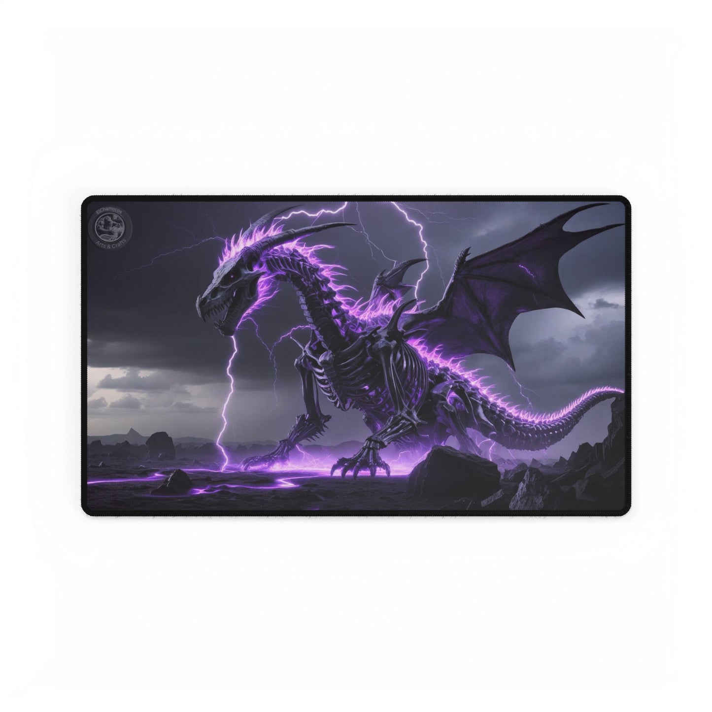 Desk Mat - Neon Purple Lighting Dragon Print