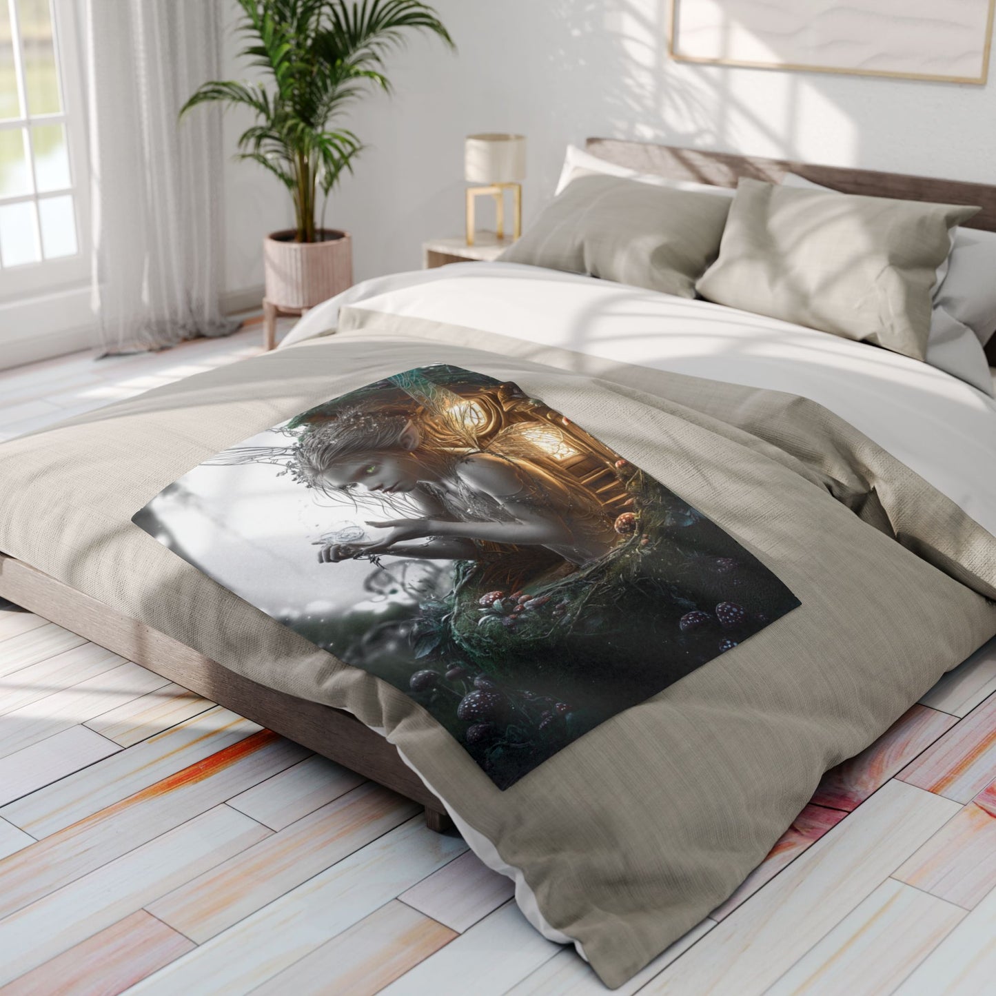 Fleece Blanket, Fairy Girl At Her Altar - Cozy Winter Gift, Fantasy Home Decor, Christmas Throw, Magical Bedroom Accent, Holiday Present