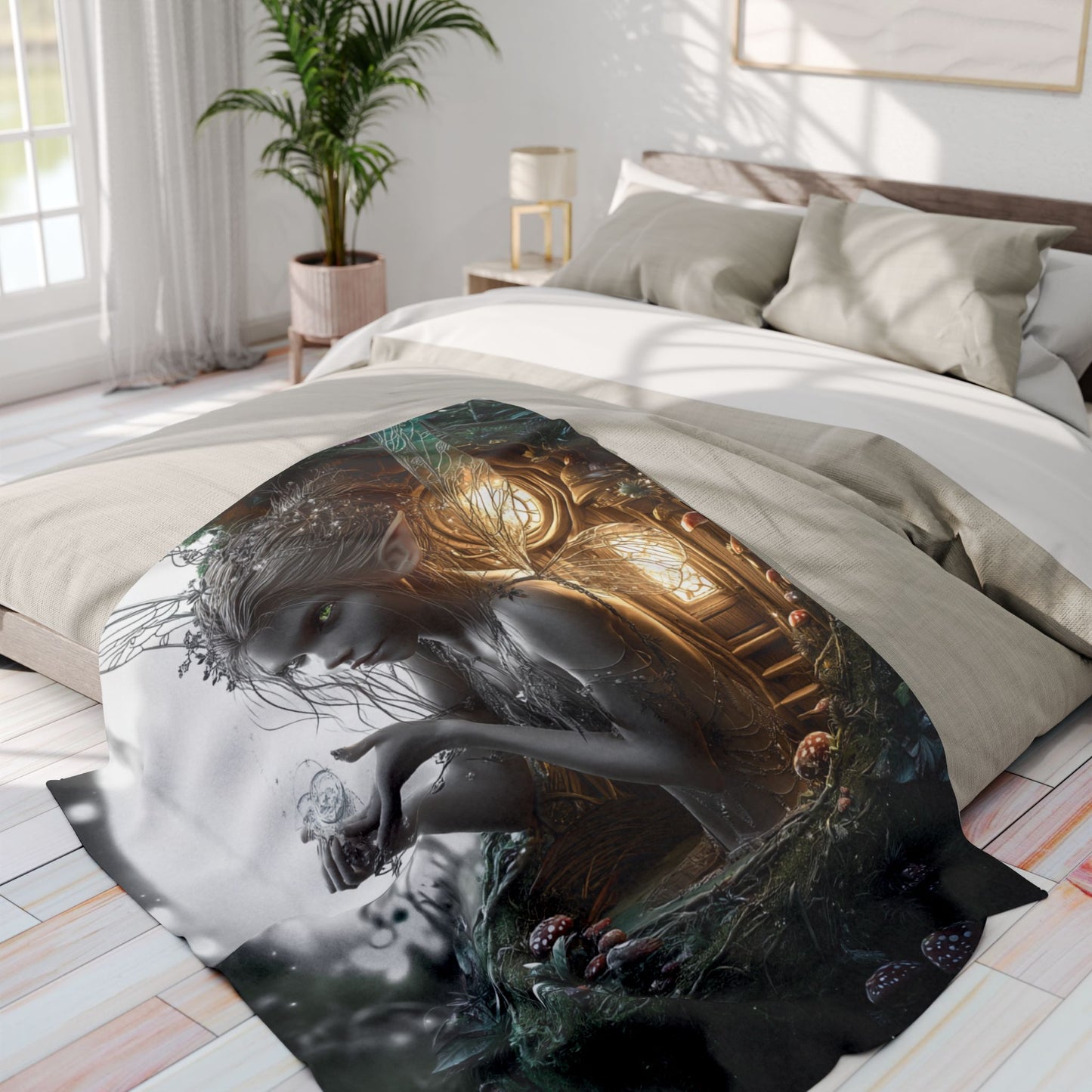 Fleece Blanket, Fairy Girl At Her Altar - Cozy Winter Gift, Fantasy Home Decor, Christmas Throw, Magical Bedroom Accent, Holiday Present