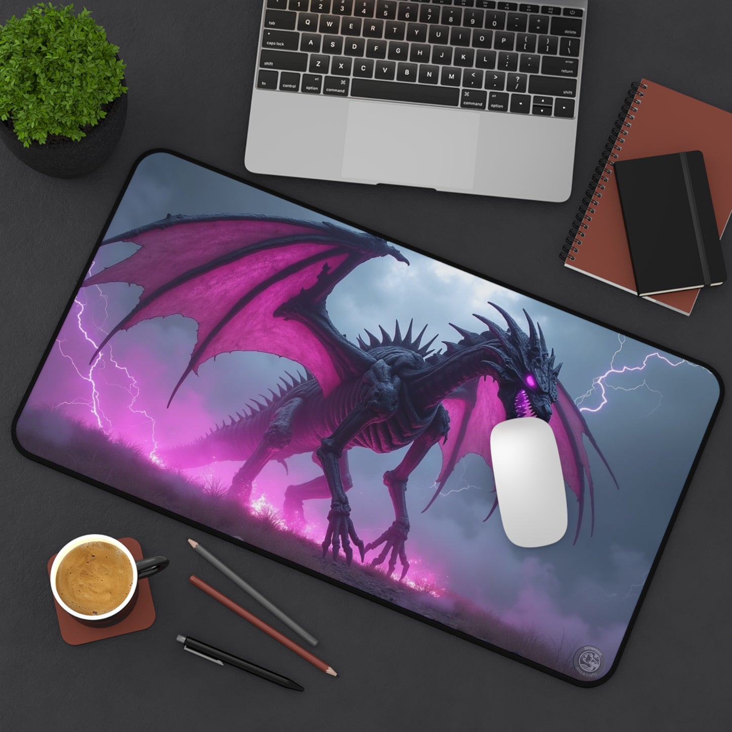 Desk Mat - Neon Purple lighting Bone Dragon