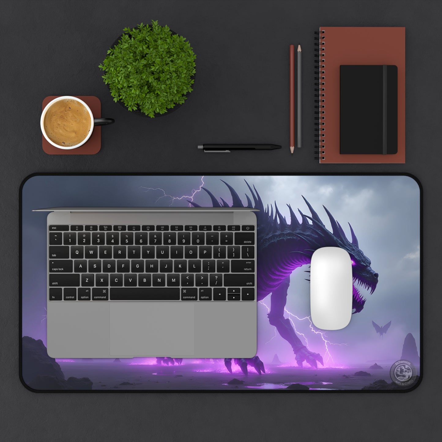 Desk Mat - Neon Purple Lighting Dragon Monster Design