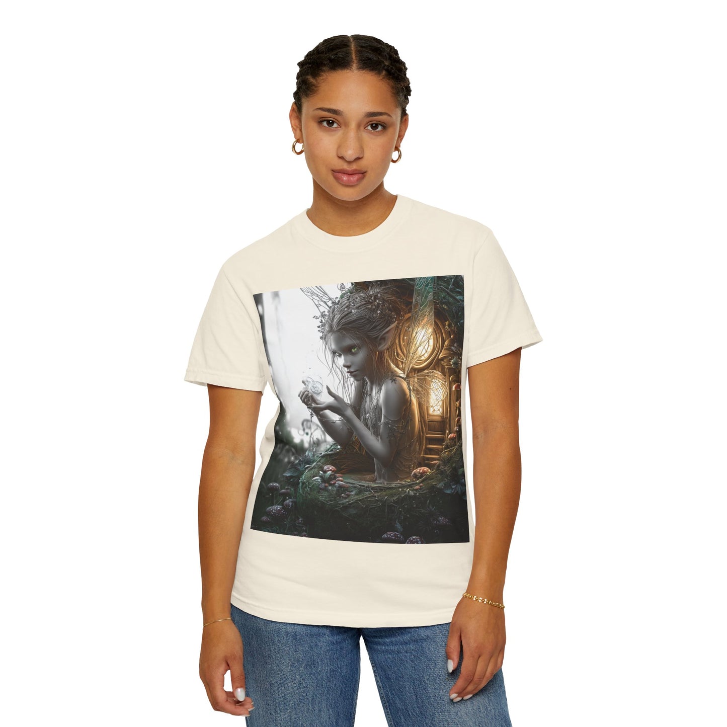 Whimsical Fairy T-shirt, Enchanted Garden Art Tee, Fairy Lover Gift, Unique Fantasy Apparel, Magical Nature Tee
