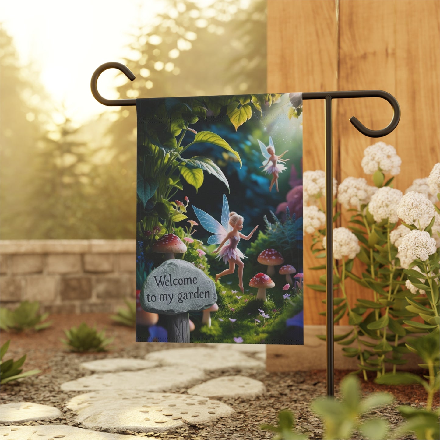 Whimsical Garden Banner, Fairy Welcome Flag, Outdoor Decor for Gardening Enthusiasts, Magical Home & Garden Decoration, Perfect for Spring.