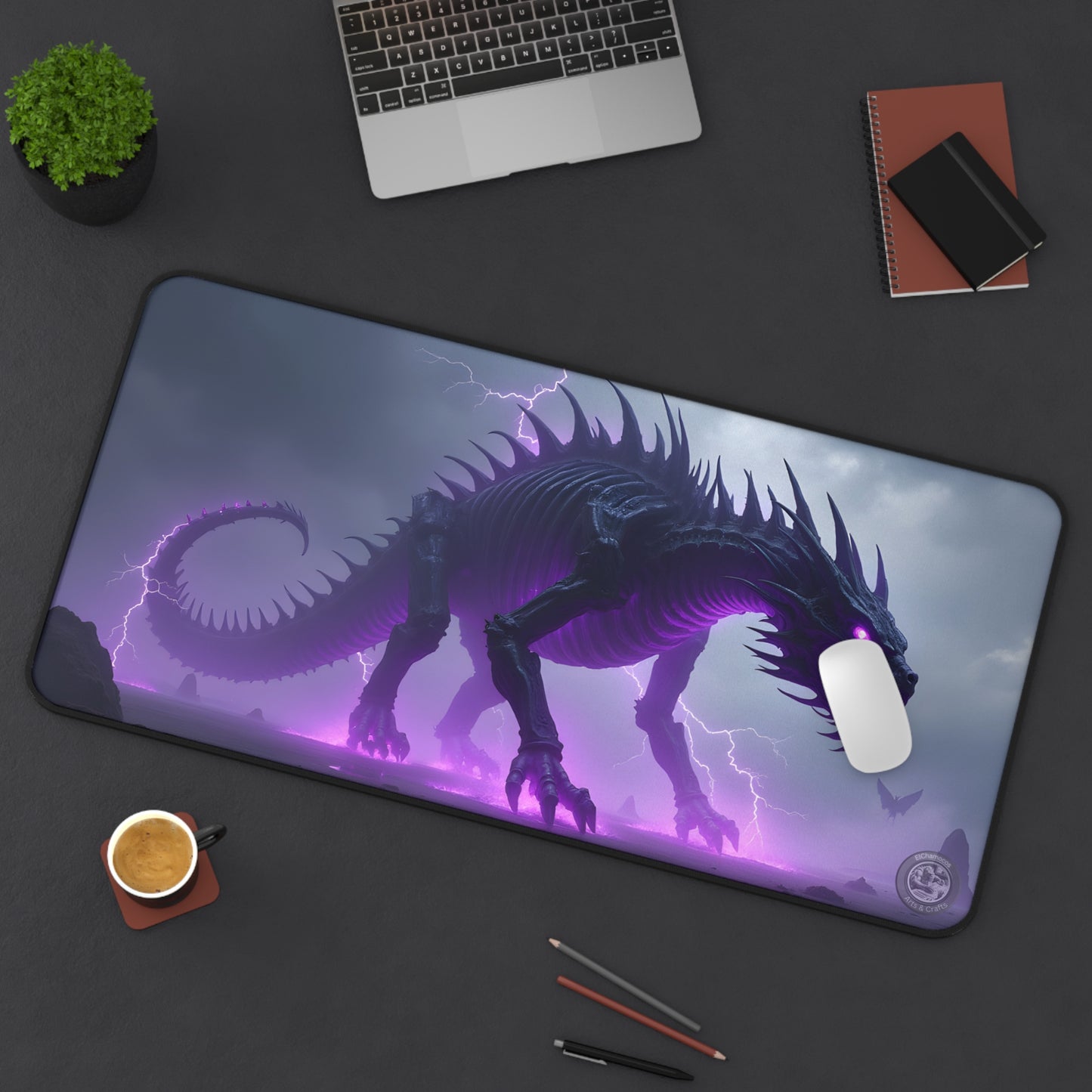 Desk Mat - Neon Purple Lighting Dragon Monster Design