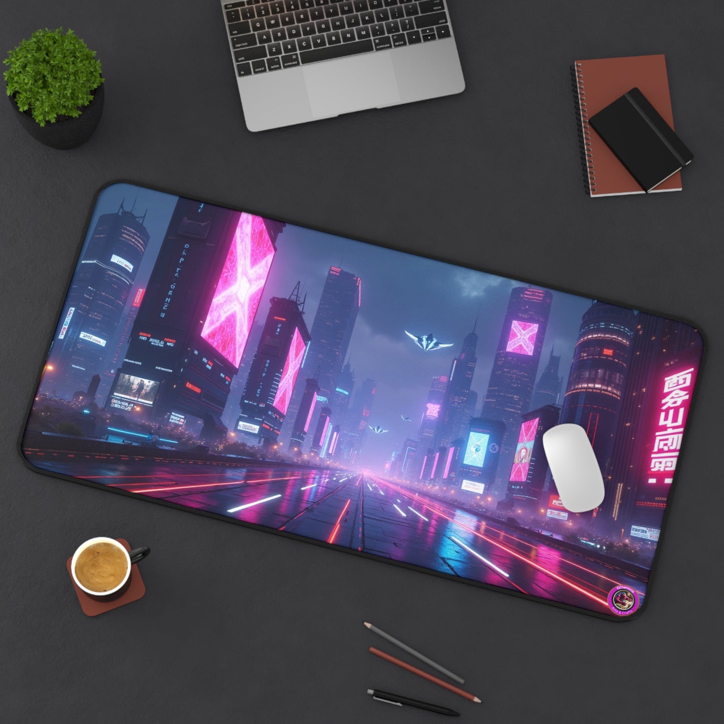 Futuristic Neon Desk Mat, Gamer Desk Accessories, Gaming Mouse Pad, Custom Desk Cover, Office Decor