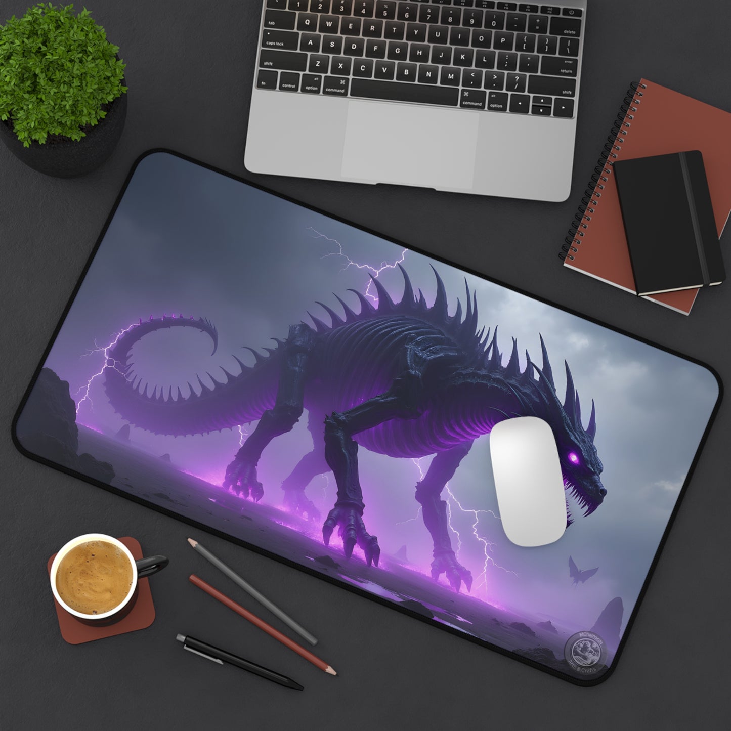 Desk Mat - Neon Purple Lighting Dragon Monster Design
