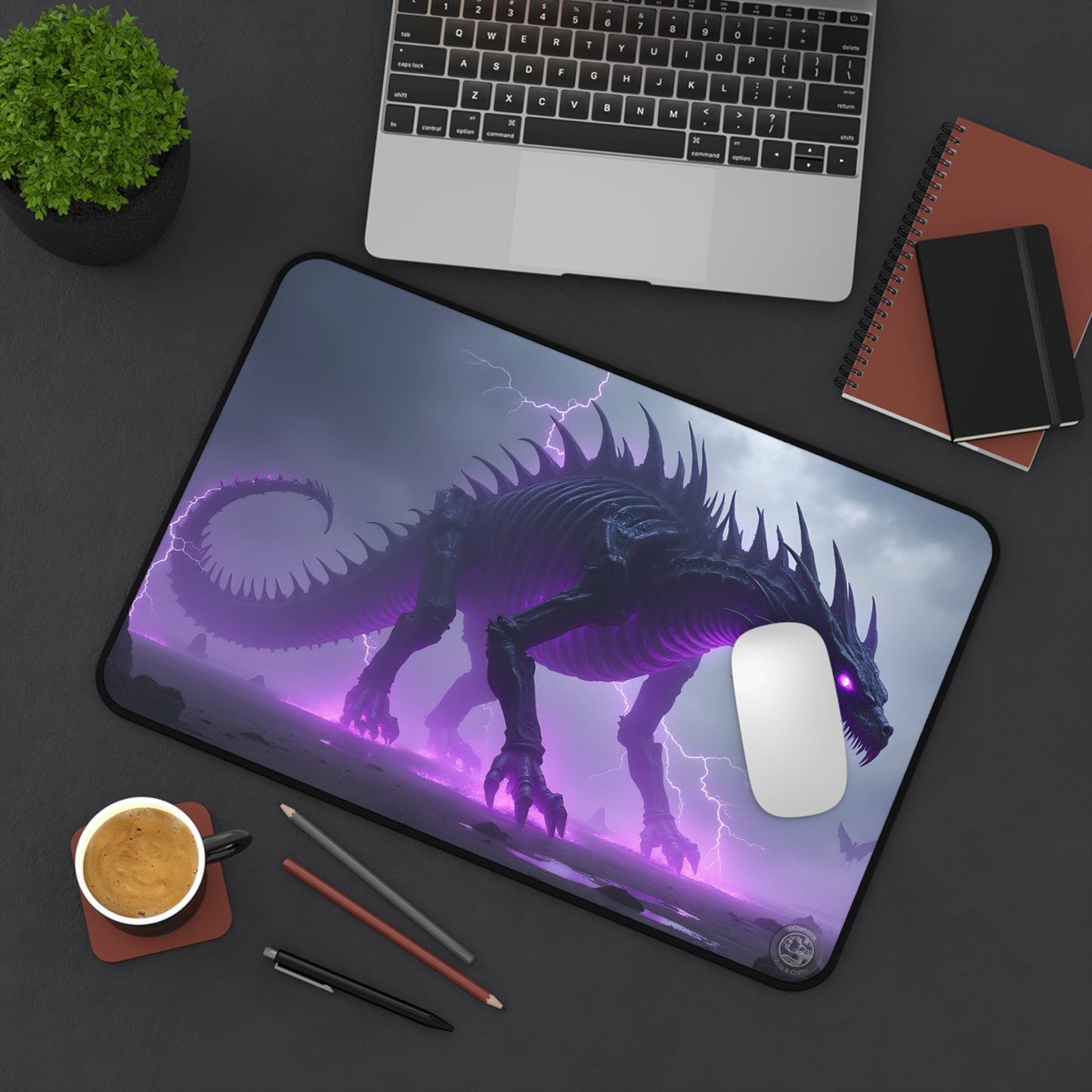 Desk Mat - Neon Purple Lighting Dragon Monster Design