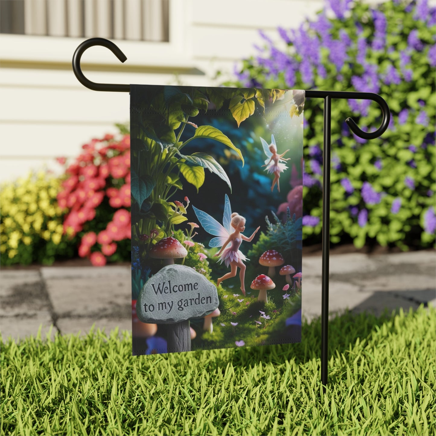 Whimsical Garden Banner, Fairy Welcome Flag, Outdoor Decor for Gardening Enthusiasts, Magical Home & Garden Decoration, Perfect for Spring.