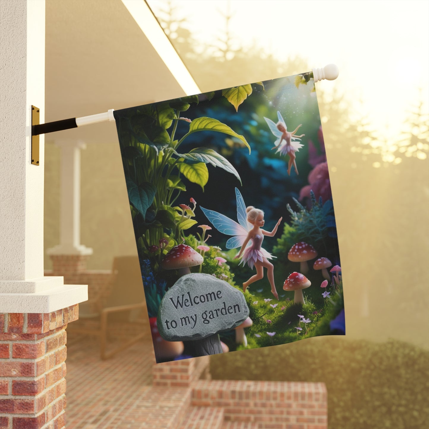 Whimsical Garden Banner, Fairy Welcome Flag, Outdoor Decor for Gardening Enthusiasts, Magical Home & Garden Decoration, Perfect for Spring.