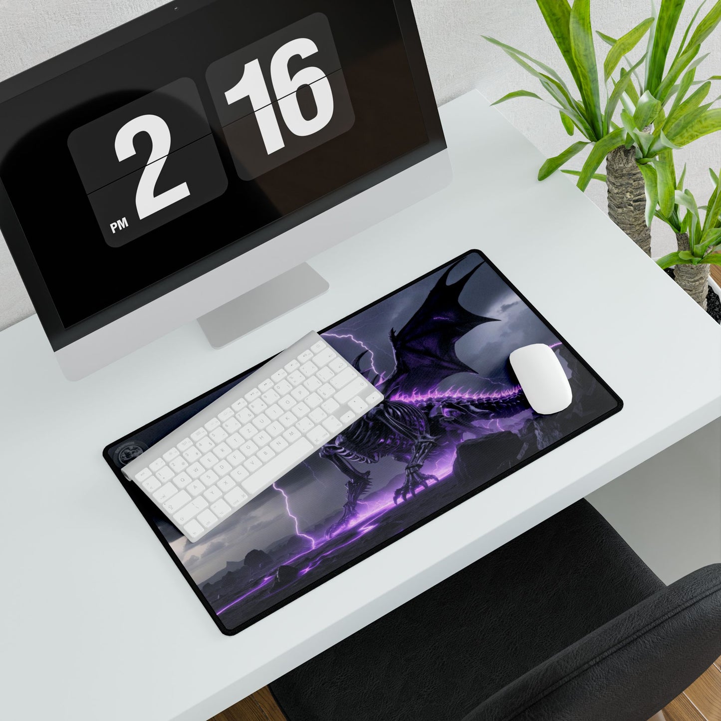 Desk Mat - Neon Purple Lighting Dragon Print
