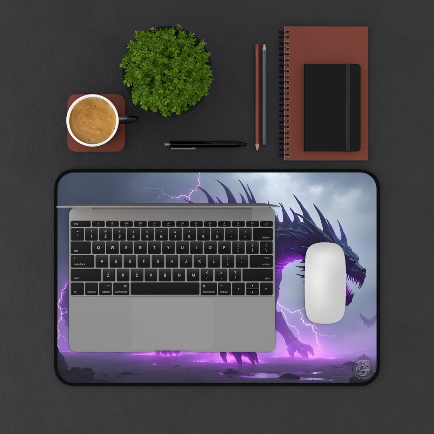Desk Mat - Neon Purple Lighting Dragon Monster Design