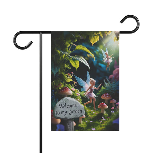 Whimsical Garden Banner, Fairy Welcome Flag, Outdoor Decor for Gardening Enthusiasts, Magical Home & Garden Decoration, Perfect for Spring.