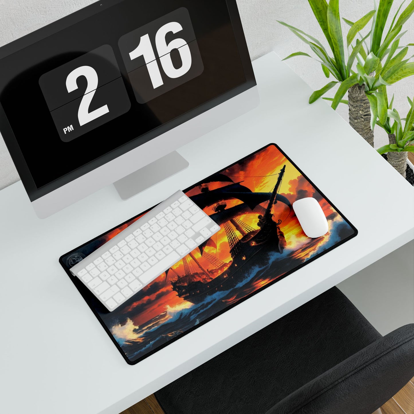 Desk Mat - Ghost Ship in the Sunset Design