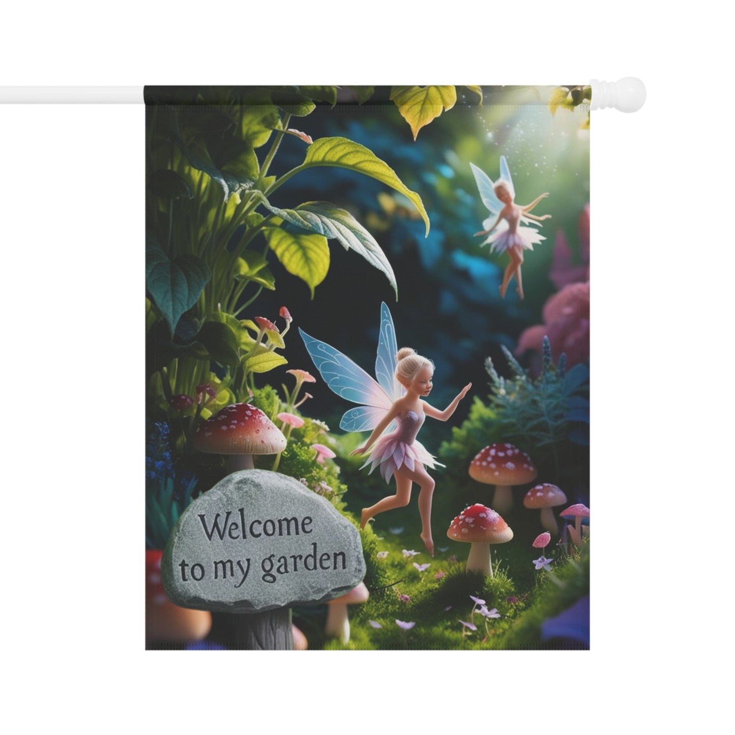 Whimsical Garden Banner, Fairy Welcome Flag, Outdoor Decor for Gardening Enthusiasts, Magical Home & Garden Decoration, Perfect for Spring.