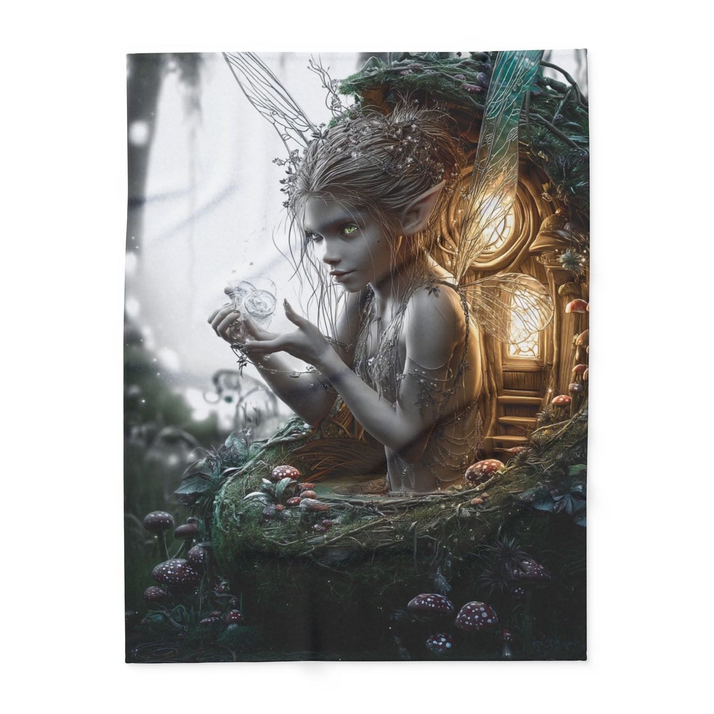 Fleece Blanket, Fairy Girl At Her Altar - Cozy Winter Gift, Fantasy Home Decor, Christmas Throw, Magical Bedroom Accent, Holiday Present