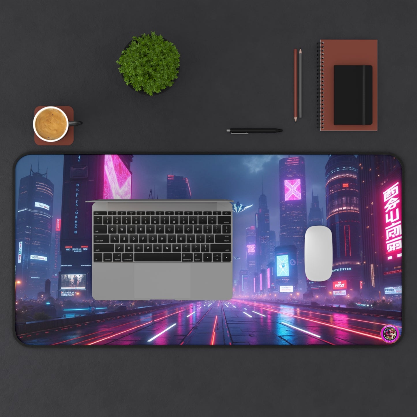 Futuristic Neon Desk Mat, Gamer Desk Accessories, Gaming Mouse Pad, Custom Desk Cover, Office Decor